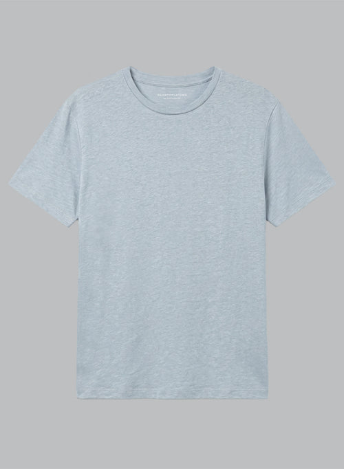 T-shirt Bleu Calanques Col Rond Manches Courtes en Lin / Elasthanne - MAJESTIC FILATURES