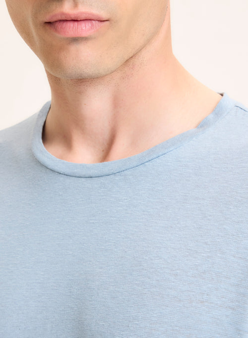 Blue Long Sleeve Crew Neck Linen / Elastane T-Shirt - MAJESTIC FILATURES