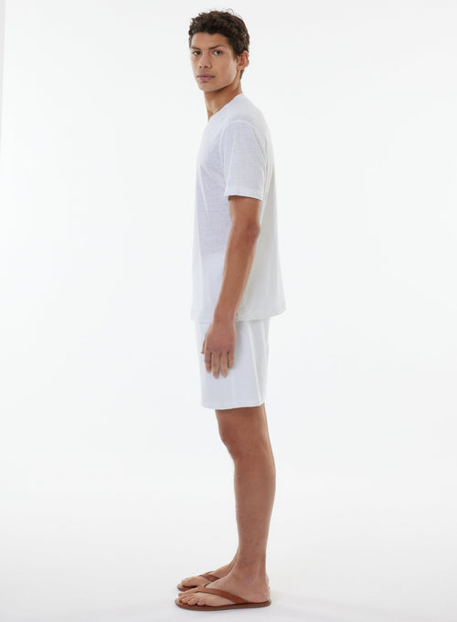 White Short Sleeve V-Neck Linen / Elastane T-shirt - MAJESTIC FILATURES