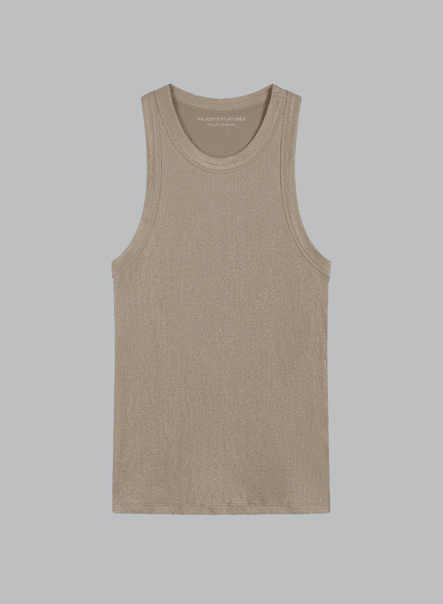 Sleeveless round neck latte coffin tank top in viscose / elastane - MAJESTIC FILATURES