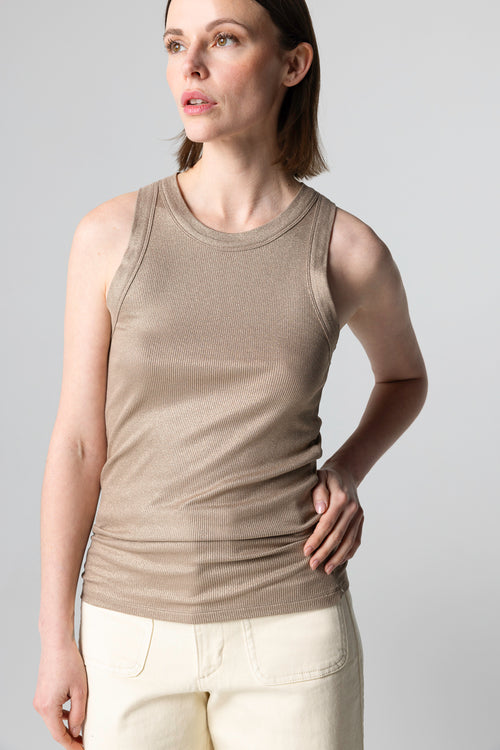 Débardeur Coffe Latte Col Rond Sans Manches en Viscose / Elasthanne - MAJESTIC FILATURES