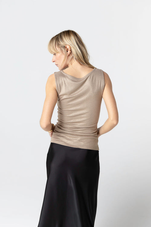 Ärmelloses Tanktop mit U-Boot-Ausschnitt aus Viskose/Elasthan in Kaffe Latte - MAJESTIC FILATURES