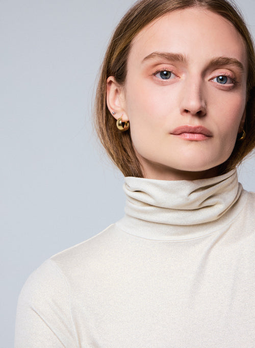 Camiseta de manga larga con cuello alto blanca en viscosa / elastano - MAJESTIC FILATURES