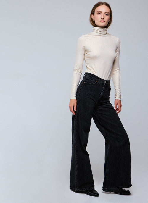 Camiseta de manga larga con cuello alto blanca en viscosa / elastano - MAJESTIC FILATURES