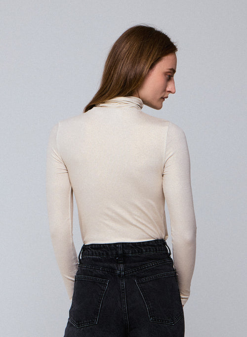 Camiseta de manga larga con cuello alto blanca en viscosa / elastano - MAJESTIC FILATURES