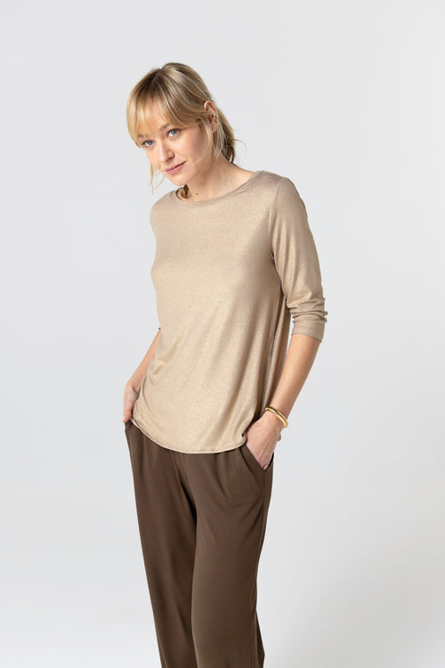 T-shirt Coffee latte Col Bateau Manches Trois quarts en Viscose / Elasthanne - MAJESTIC FILATURES