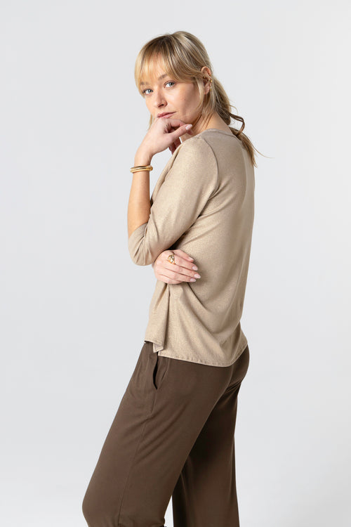 T-shirt Coffee latte Col Bateau Manches Trois quarts en Viscose / Elasthanne - MAJESTIC FILATURES