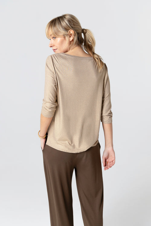 T-shirt Coffee latte Col Bateau Manches Trois quarts en Viscose / Elasthanne - MAJESTIC FILATURES
