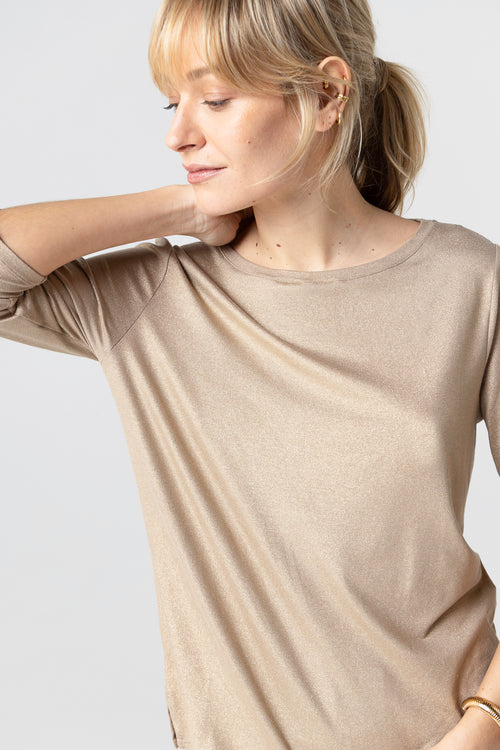 T-shirt Coffee latte Col Bateau Manches Trois quarts en Viscose / Elasthanne - MAJESTIC FILATURES