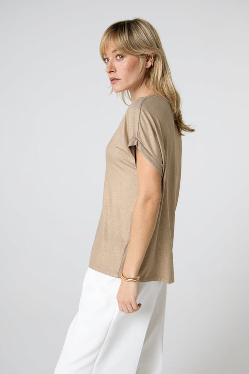 T-shirt Coffee Latte Col V Manches Courtes en Viscose / Elasthanne - MAJESTIC FILATURES