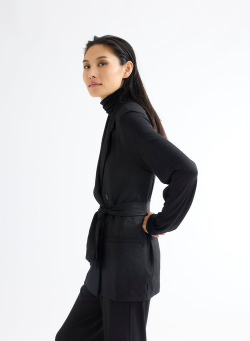 Veste Noir Manches Longues en Viscose et Élasthanne - MAJESTIC FILATURES