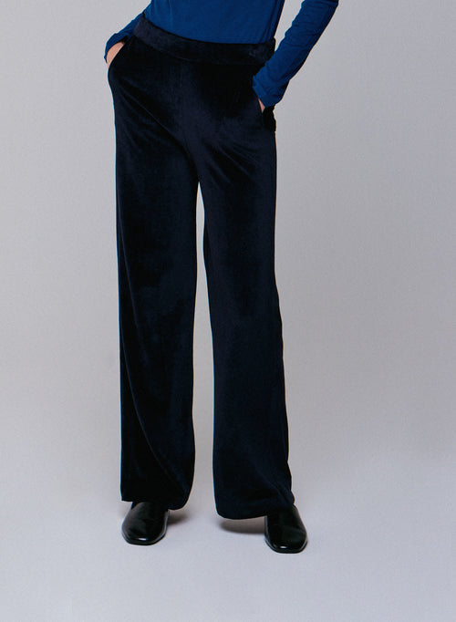 Pantalón recto de terciopelo azul marino - MAJESTIC FILATURES