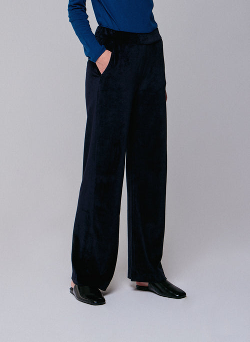 Pantalón recto de terciopelo azul marino - MAJESTIC FILATURES