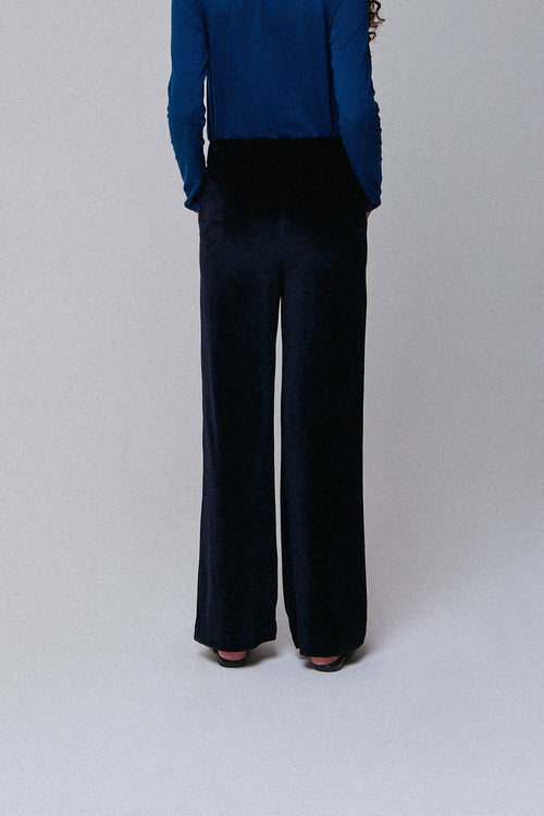 Pantalón recto de terciopelo azul marino - MAJESTIC FILATURES
