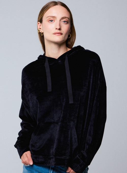 Navy hooded sweatshirt with long sleeves in cotton / modal / elastane - MAJESTIC FILATURES