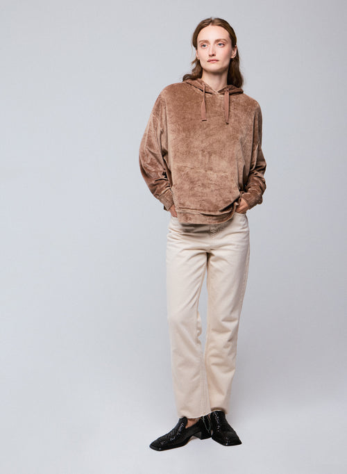 Beige hooded sweatshirt with long sleeves in cotton / modal / elastane - MAJESTIC FILATURES