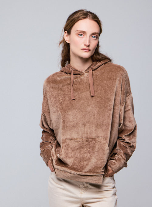 Sweat Beige Capuche Manches Longues en Coton / Modal / Elasthanne - MAJESTIC FILATURES
