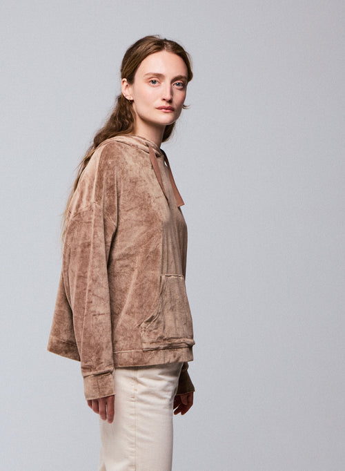 Beige hooded sweatshirt with long sleeves in cotton / modal / elastane - MAJESTIC FILATURES