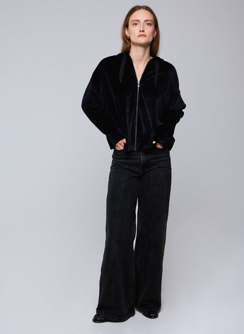 Navy hooded sweatshirt with long sleeves in cotton / modal / elastane - MAJESTIC FILATURES