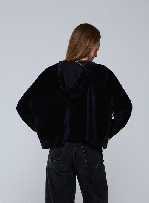 Navy hooded sweatshirt with long sleeves in cotton / modal / elastane - MAJESTIC FILATURES