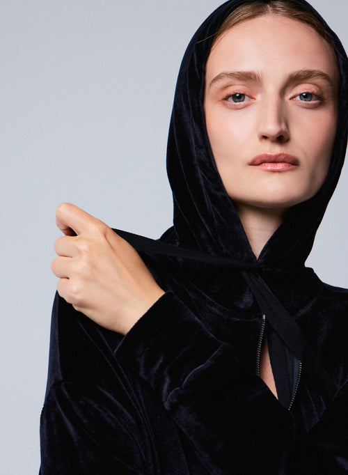 Navy hooded sweatshirt with long sleeves in cotton / modal / elastane - MAJESTIC FILATURES