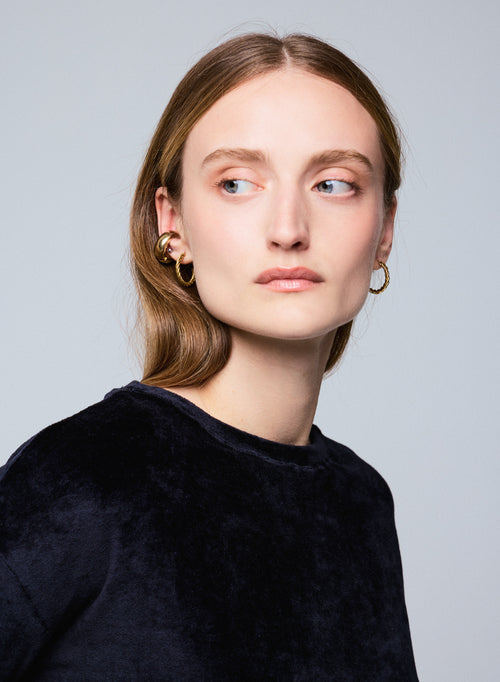 Navy blue Boat neck Long Sleeves T-shirt in Organic Cotton / Modal / Elastane - MAJESTIC FILATURES