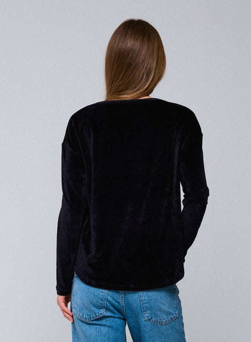 Navy blue Boat neck Long Sleeves T-shirt in Organic Cotton / Modal / Elastane - MAJESTIC FILATURES