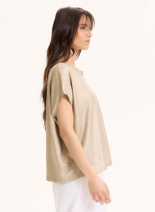 Tee shirt Beige Col Rond Sans Manches en Lin / Elasthanne - MAJESTIC FILATURES