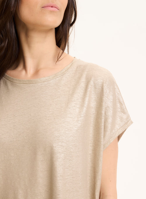 Tee shirt Beige Col Rond Sans Manches en Lin / Elasthanne - MAJESTIC FILATURES