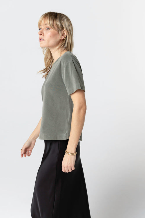 T-shirt Vert Foncé Col Rond Manches Courtes en Coton / Elasthanne - MAJESTIC FILATURES