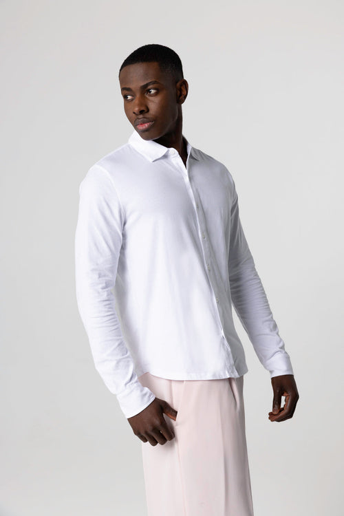 Chemise Blanche Manches Longues en Coton Organique / Elasthanne - MAJESTIC FILATURES