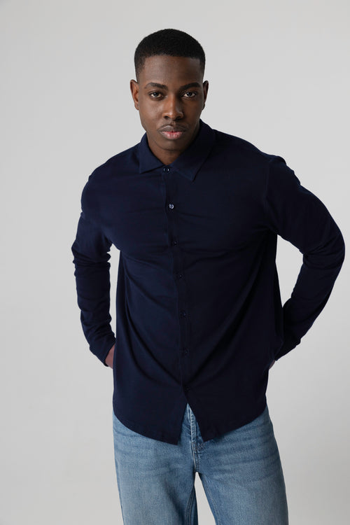 Chemise Marine Manches Longues en Coton organique / Elasthanne - MAJESTIC FILATURES