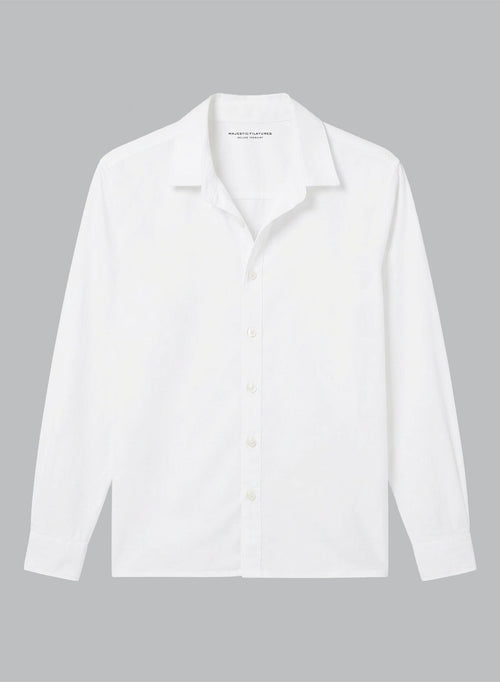 White Long-Sleeve Collared Shirt in Organic Cotton / Elastane  - MAJESTIC FILATURES