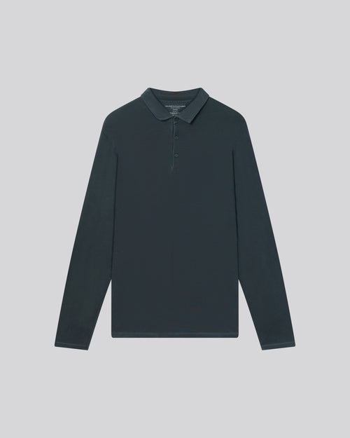 Graues Poloshirt Langärmeliges Poloshirt aus Baumwolle / Elasthan - MAJESTIC FILATURES