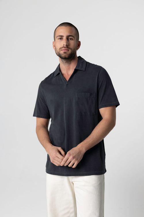 Polo Noir Manches Courtes en Coton organique / Elasthanne - MAJESTIC FILATURES