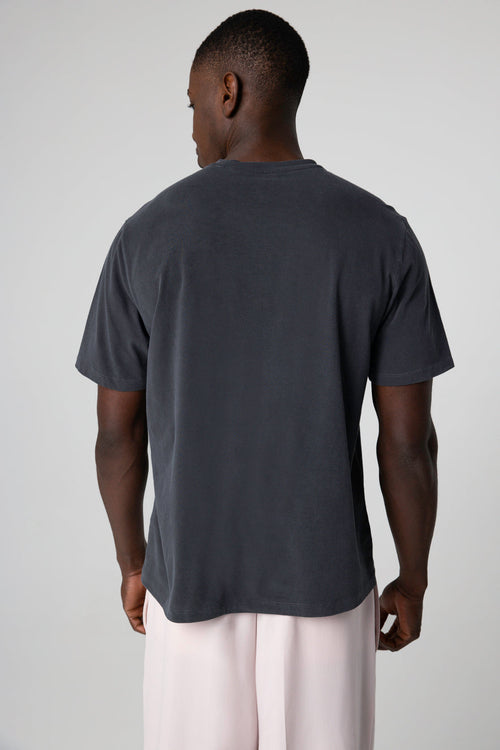 T-Shirt mit Rundhalsausschnitt und kurzen Ärmeln aus Bio-Baumwolle / Elasthan in Schwarz - MAJESTIC FILATURES