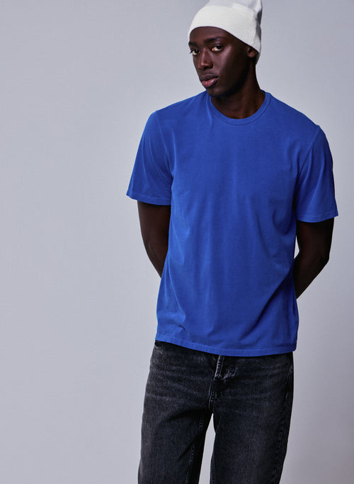 T-shirt Bleu Col Rond Manches Courtes en Coton organique / Elasthanne - MAJESTIC FILATURES