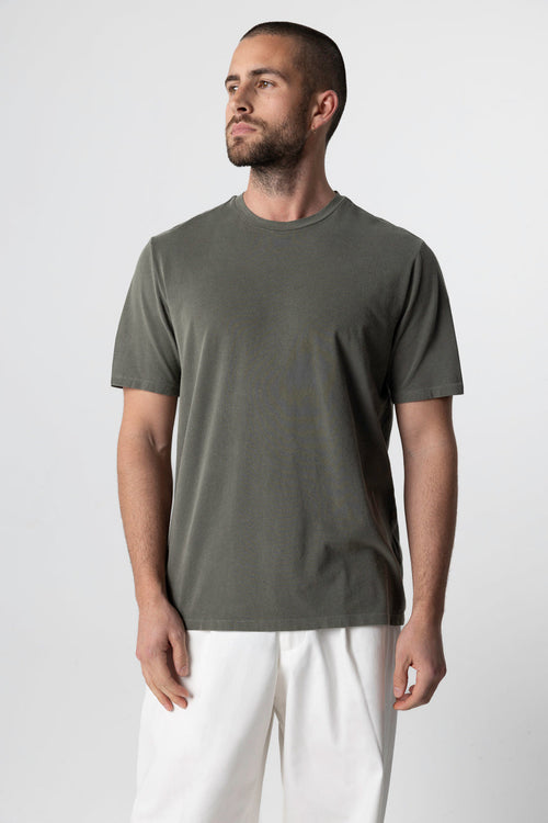 Camiseta color Jungla cuello redondo manga corta de algodón orgánico / elastano - MAJESTIC FILATURES