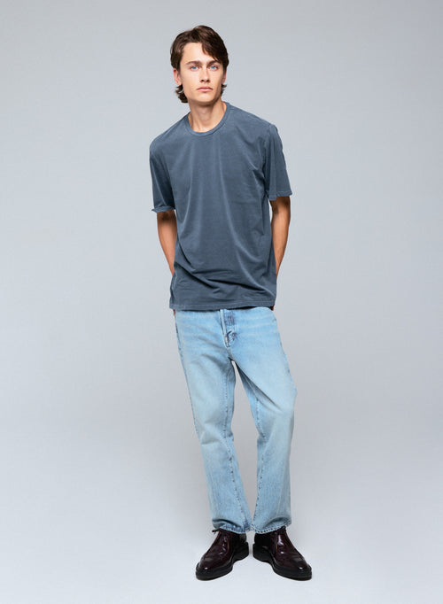 Grey Round Neck Short Sleeve T-shirt in Organic Cotton / Elastane - MAJESTIC FILATURES