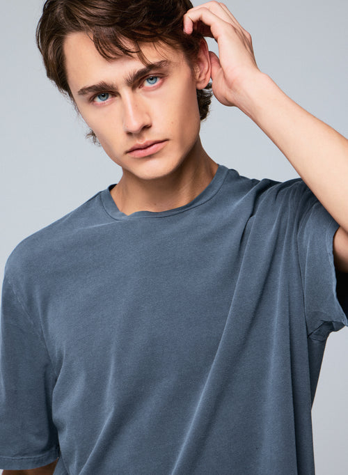 Grey Round Neck Short Sleeve T-shirt in Organic Cotton / Elastane - MAJESTIC FILATURES