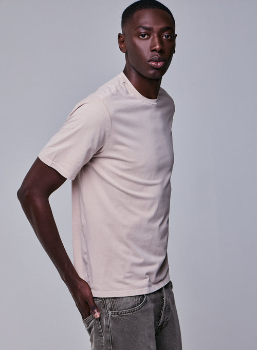 Camiseta beige de manga corta con cuello redondo en algodón orgánico / elastano - MAJESTIC FILATURES