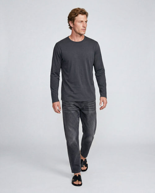 T-shirt Noir Col Rond Manches Longues en Coton organique / Elasthanne - MAJESTIC FILATURES