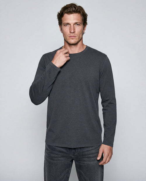 T-shirt Noir Col Rond Manches Longues en Coton organique / Elasthanne - MAJESTIC FILATURES