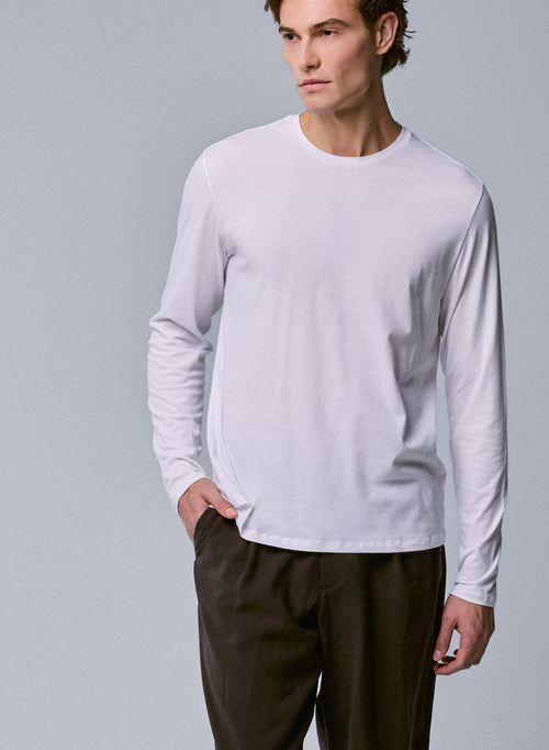 Henry Camiseta blanca de manga larga y cuello redondo de algodón orgánico y elastano - MAJESTIC FILATURES