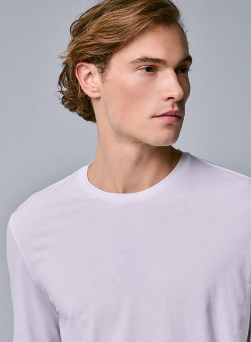 Henry Camiseta blanca de manga larga y cuello redondo de algodón orgánico y elastano - MAJESTIC FILATURES