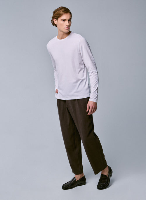 Henry Camiseta blanca de manga larga y cuello redondo de algodón orgánico y elastano - MAJESTIC FILATURES