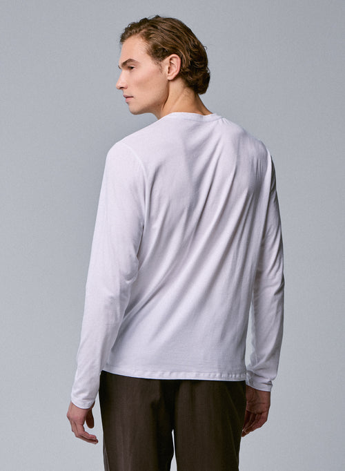 Henry Camiseta blanca de manga larga y cuello redondo de algodón orgánico y elastano - MAJESTIC FILATURES