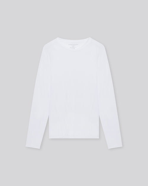 Henry Camiseta blanca de manga larga y cuello redondo de algodón orgánico y elastano - MAJESTIC FILATURES