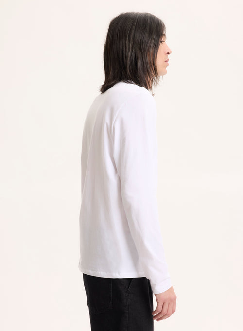 White Henry Round Neck Long Sleeve T-shirt in Organic Cotton and Elastane - MAJESTIC FILATURES