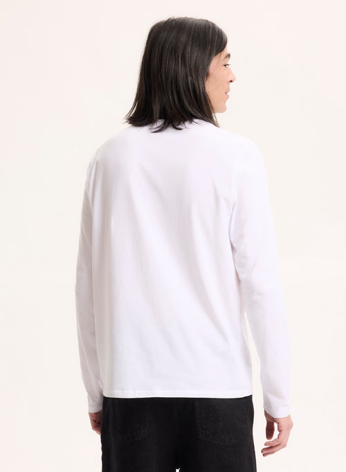 White Henry Round Neck Long Sleeve T-shirt in Organic Cotton and Elastane - MAJESTIC FILATURES